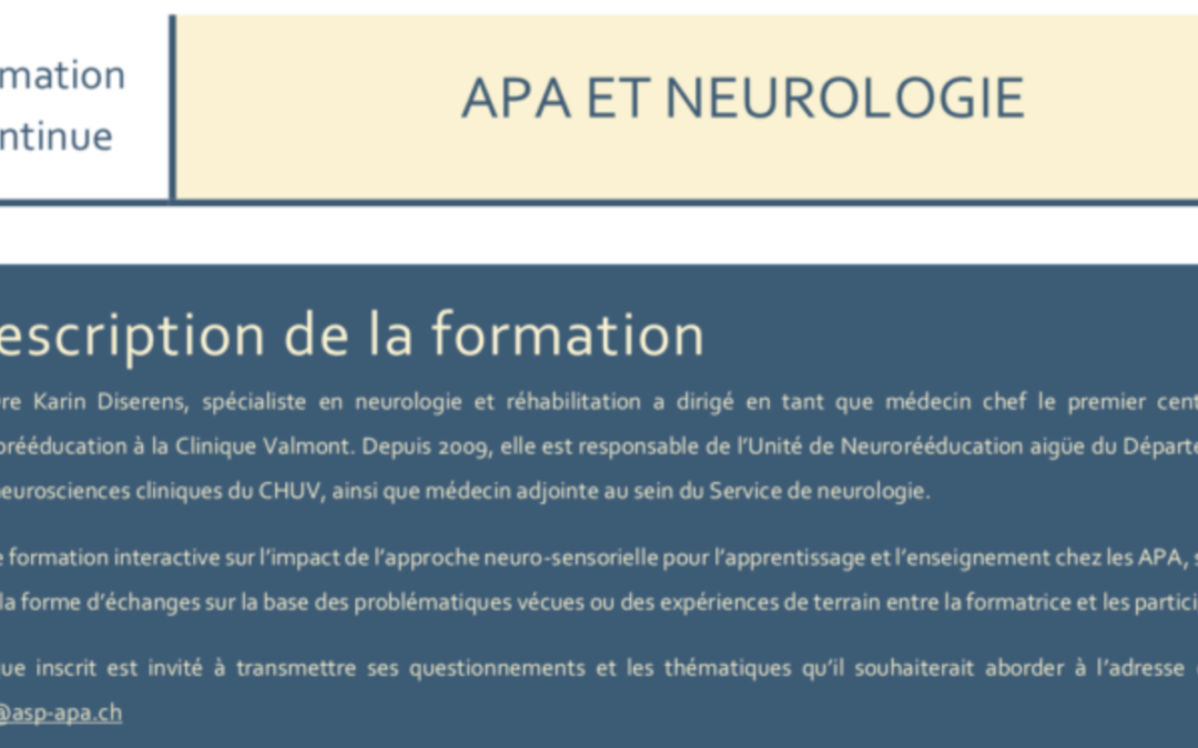 Nouvelle formation continue : APA et neurologie