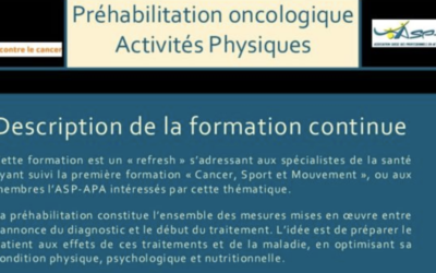 Formation continue : préhabilitation oncologique et activités physiques